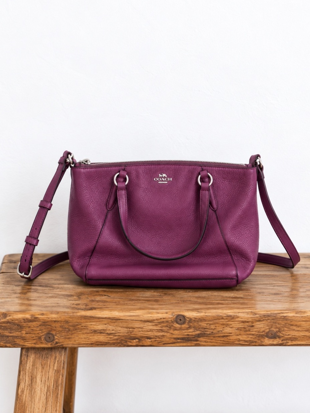 Coach Mini Kelsey F57563 Purple Pebbled Leather Crossbody Satchel
